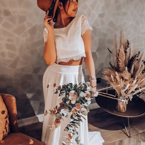 Bohemian Two Piece Lace Wedding Dress| Short Sleeve Wedding Gown | Boho Bridal Gown | Boho Wedding | Boho Bride