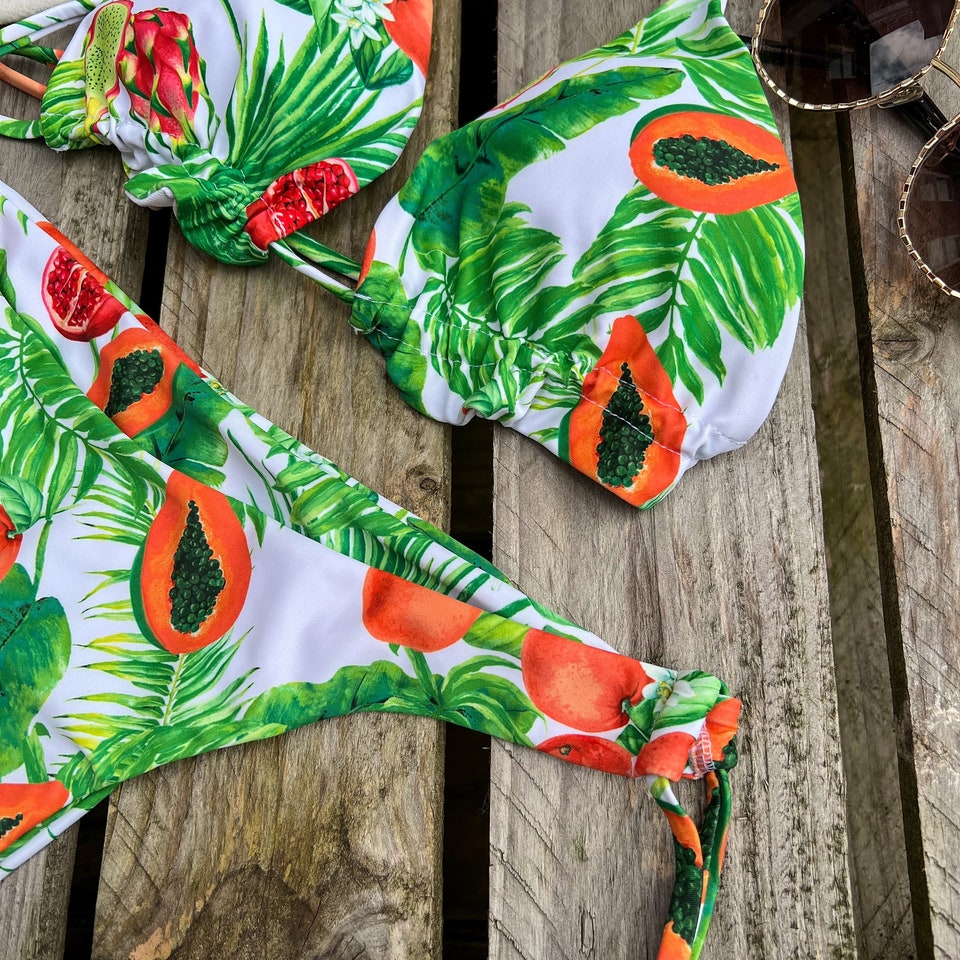 Bohemian High Rise Bikini Set Brazilian Bikini Set Hawaiian Bikini Papaya Bikini Palm