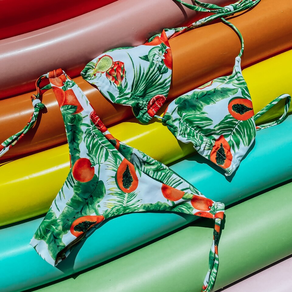 Bohemian High Rise Bikini Set Brazilian Bikini Set Hawaiian Bikini Papaya Bikini Palm