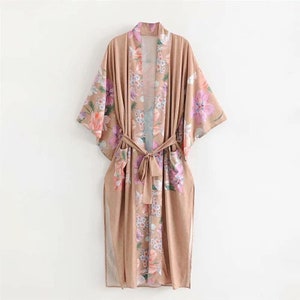 Luxury Floral Kimono Robe, Women's Bohemian Kimono, Long Duster Jacket with dragon pattern, Boho Dressing Gown, Kimono Robe, Boho Bathrobe image 5