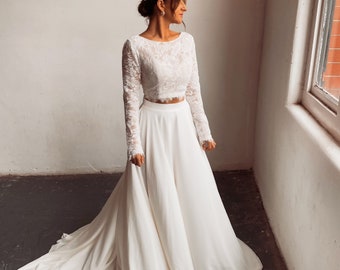 Bohemian Two Piece Lace Wedding Dress| Long Sleeve Boho Wedding Gown | Boho Bridal Gown | Boho Wedding | Boho Bride | Bohemian Bridal Set