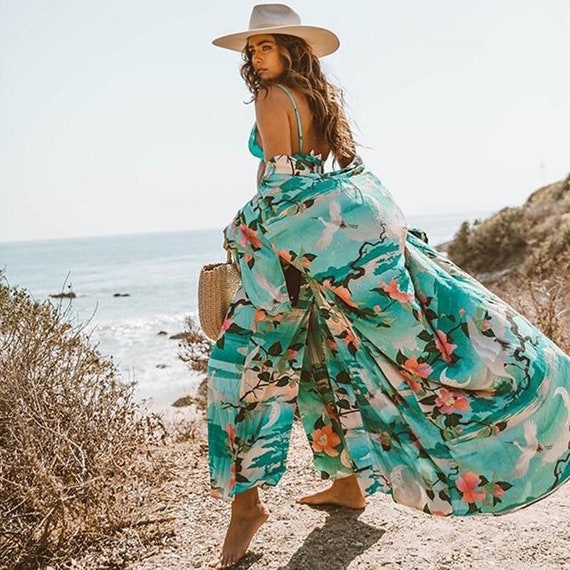 Bohemian Floral Beach Robe Boho Kimono 