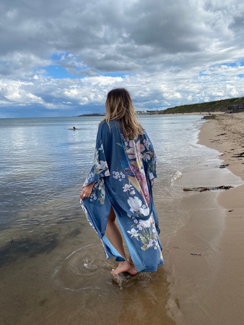 Luxury Floral Kimono Robe, Women's Bohemian Kimono, Long Duster Jacket with dragon pattern, Boho Dressing Gown, Kimono Robe, Boho Bathrobe image 2