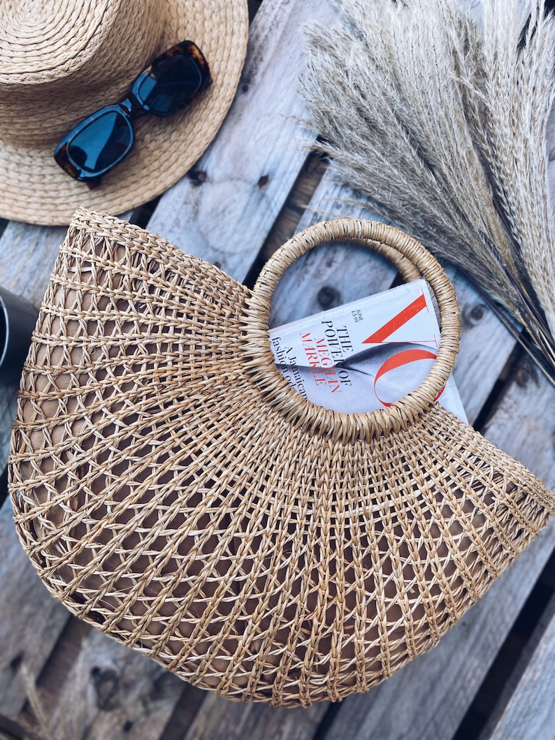 Bohemian Shopping Basket Large Bohemian Straw Basket Boho Shopper Boho Beach Bag Bohemian Shopper Straw handbag Woven Basket image 1