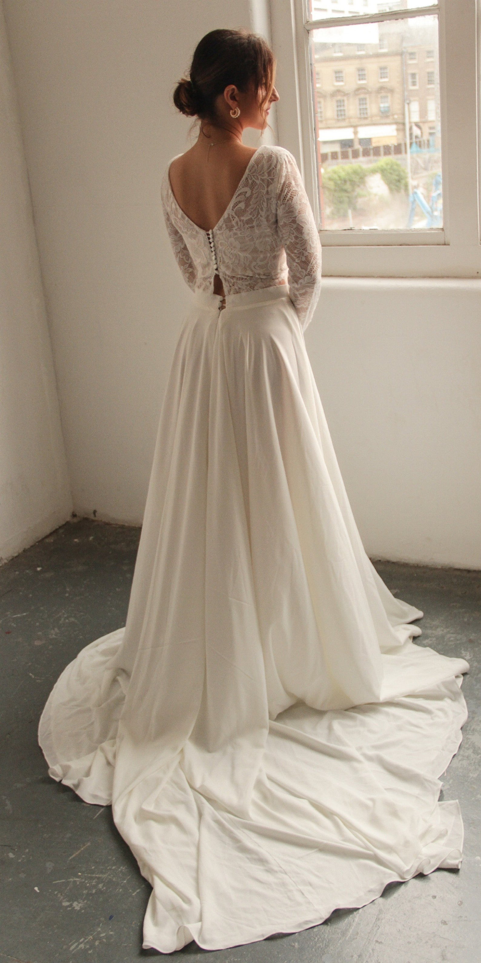 Halter Lace Top Rustic Two Piece Boho Wedding Dress main image 1