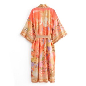 Luxury Floral Kimono Robe, Women's Bohemian Kimono, Long Duster Jacket with dragon pattern, Boho Dressing Gown, Kimono Robe, Boho Bathrobe image 8