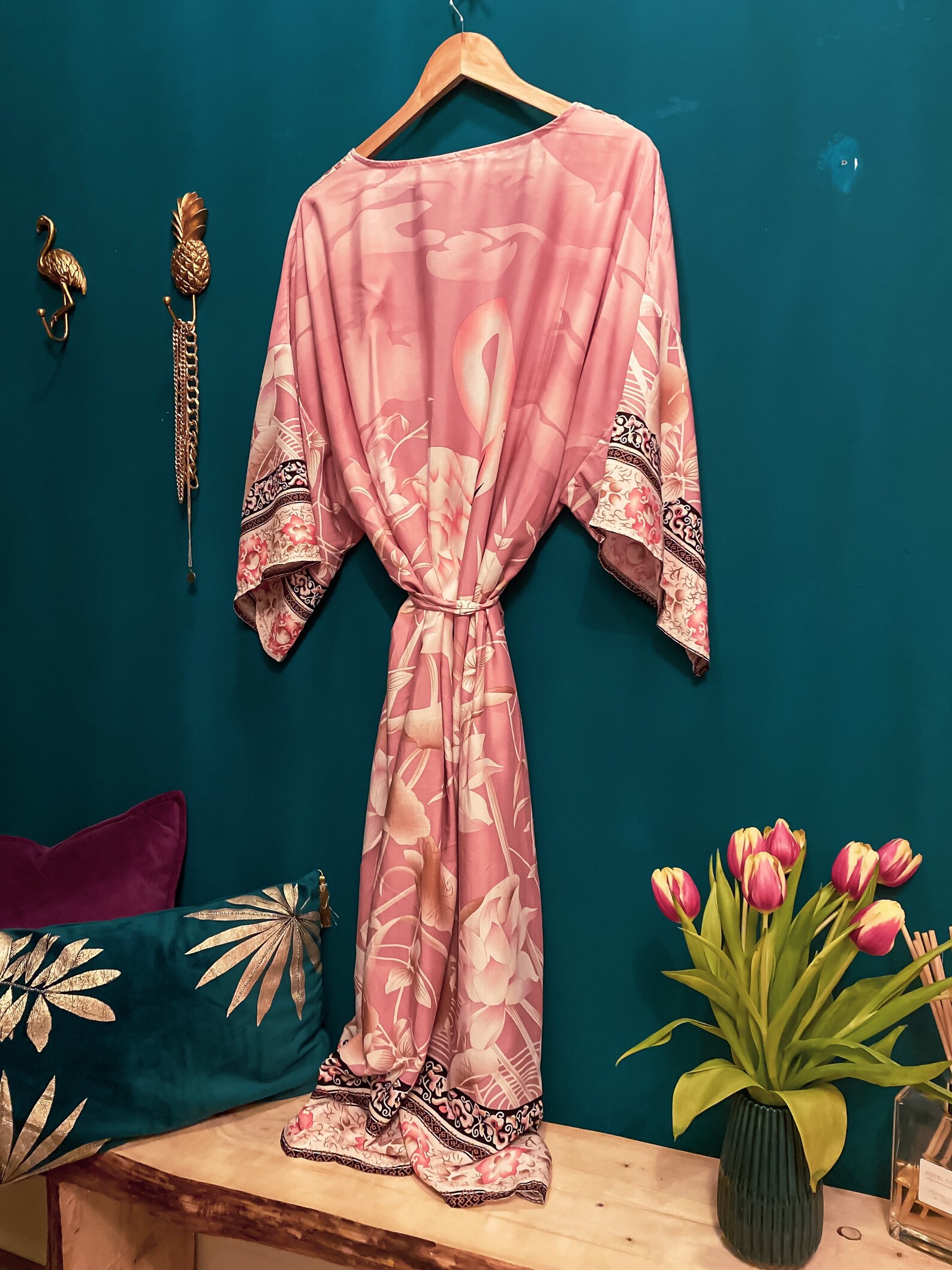 flamingo kimono robe
