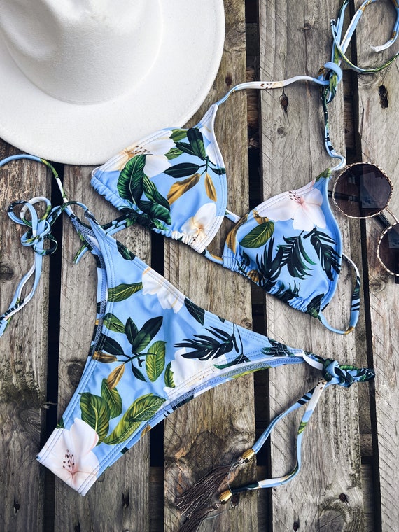 Mar Brazil Designs Handmade Brazilian Women Bikini Swimwear Two Piece Set Swimsuit  Bathing Suit - Blue - Large : : Fashion