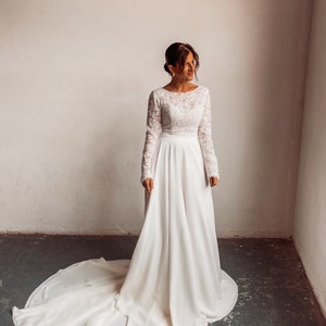 Bohemian Two Piece Lace Wedding Dress Long Sleeve Boho Wedding Gown ...