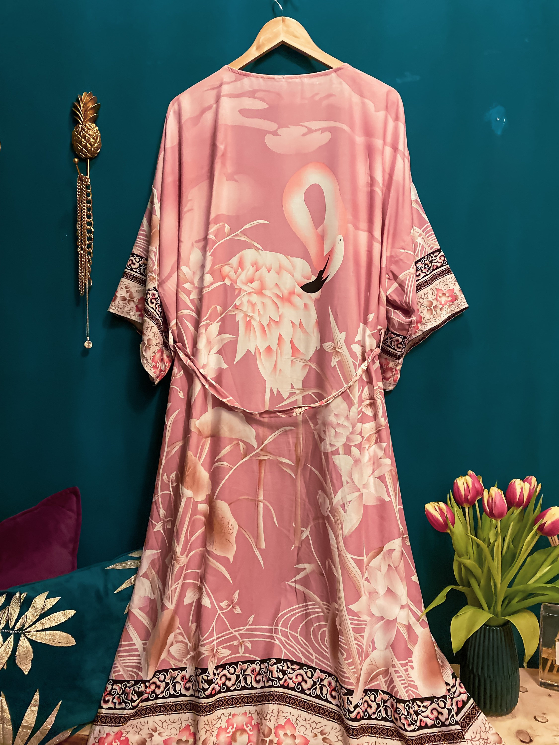 Bohemian Pink Flamingo Kimono Bohemian Kimono Robe Boho Etsy