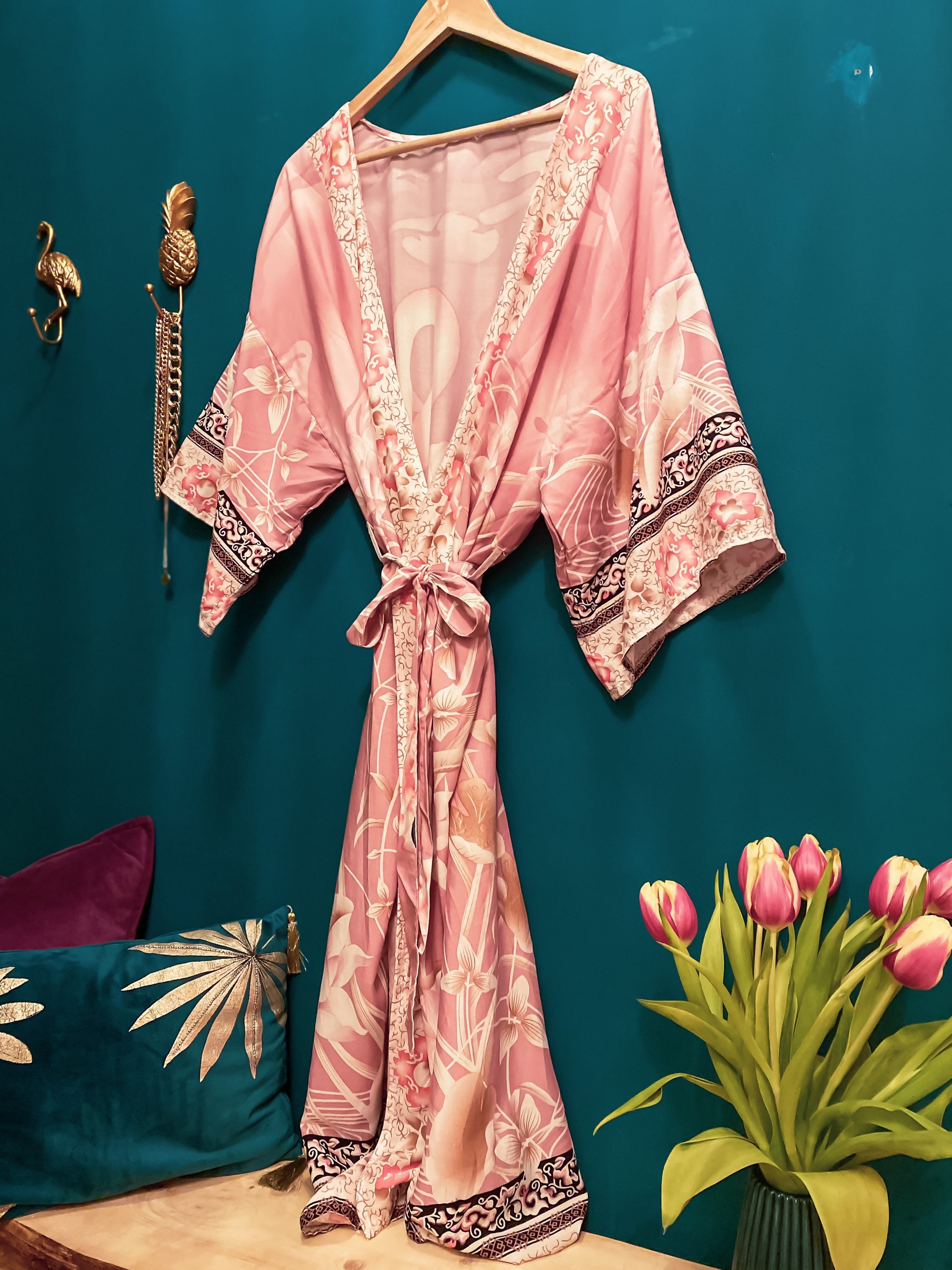flamingo kimono robe