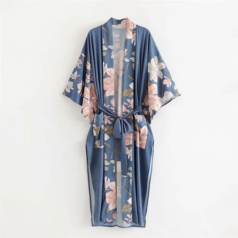 Luxury Floral Kimono Robe, Women's Bohemian Kimono, Long Duster Jacket with dragon pattern, Boho Dressing Gown, Kimono Robe, Boho Bathrobe image 3