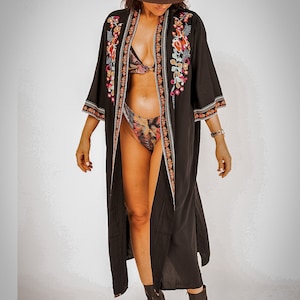 Bohemian Floral Beach Robe, Khaki Boho Kimono Robe, Bohemian Kimono Robe, Boho Duster Jacket, Summer Boho Beach Robe, Boho Dress, Kimono