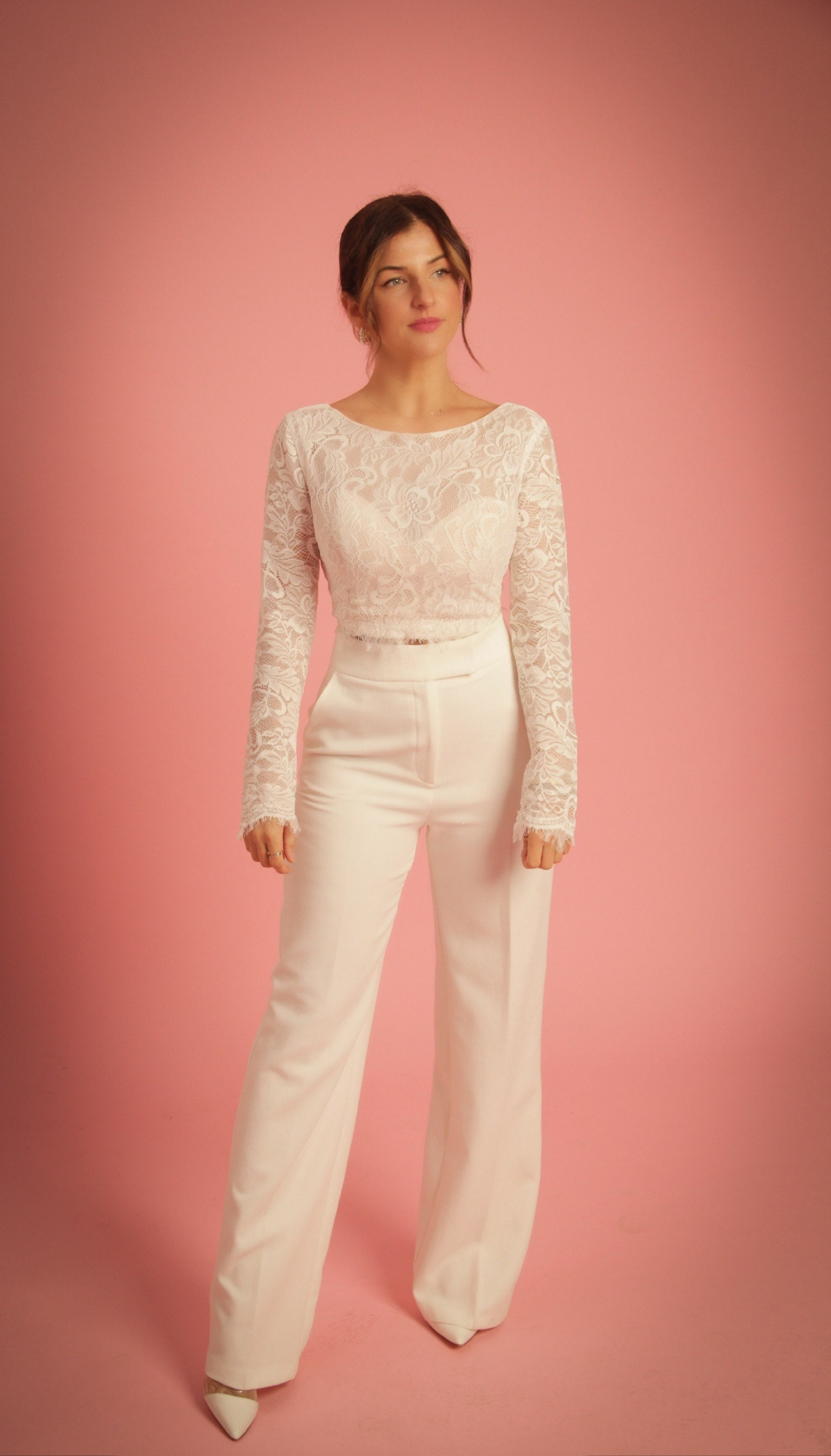 Bohemian Two Piece Wedding Pantsuit Bridal Pantsuit in Ivory Etsy UK