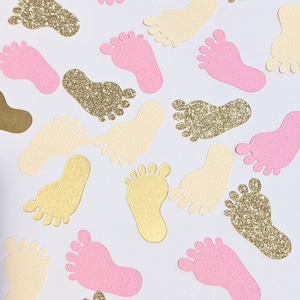 Confeti Baby Shower Baby Pink Pies / Rosa, Vainilla y Dorado. Plata O oro rosa / Decoraciones para baby shower / Decoraciones para revelación de género