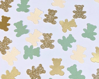 Teddy Bear Confetti | Sage Green, Gold, Silver, Rose Gold Baby Shower Scatter