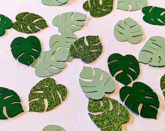 Jungle Leaf Confetti | Monstera Palm Leaves, Mixed Greens & Glitter | Wild One Safari Table Scatter