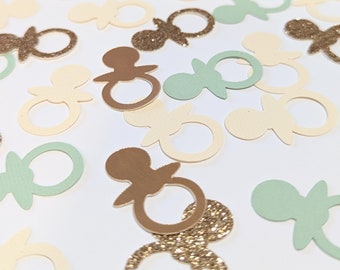 Dummy Confetti / Sage, Rose Gold and Vanilla / Pacifier Confetti / Baby Shower Decorations / Gender Neutral Baby Shower Decorations