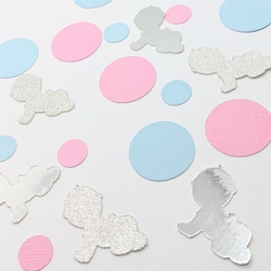 Confettis de douche de bébé / Rose, bleu et argent / Décorations de révélation de sexe / Décorations de douche de bébé / Décorations de fête