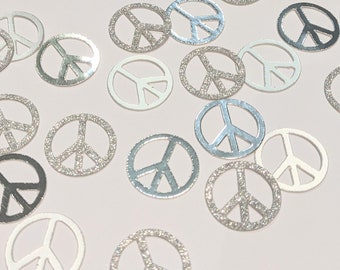 Silver Peace Sign Confetti / Last Disco Party Decorations / Disco Party / Hippy Party Decor / Flower Child