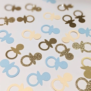 Confeti ficticio / Confeti chupete / Decoraciones de baby shower / Bebé niño / Decoraciones azules y doradas, plateadas o de oro rosa / Revelación de género