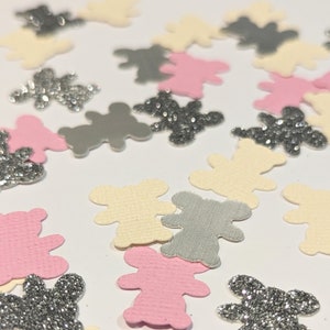 Confeti de oso de peluche / rosa y plata / decoraciones de revelación de género de niña bebé / decoraciones de ducha de bebé / decoraciones de picnic de osos de peluche