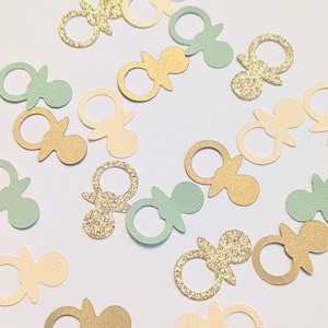 LOS MÁS VENDIDOS Confeti para chupetes / Salvia, dorado y vainilla / Confeti para chupetes / Decoraciones para baby shower / Decoraciones para baby shower de género neutro