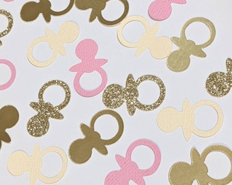 Fopspeenconfetti | Roze, goud, zilver en roségoud | Tafeldecoratie babyshower meisje | Handgemaakt