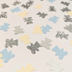 Confettis ours en peluche / bleu et argent / décorations bébé garçon / décorations de douche de bébé / décorations de fête / pique-nique ours en peluche