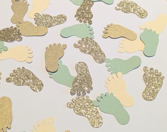 Gender Neutral Baby Shower Confetti / Sage, Vanilla and Gold / Baby Shower Decorations / Gender Reveal Decorations