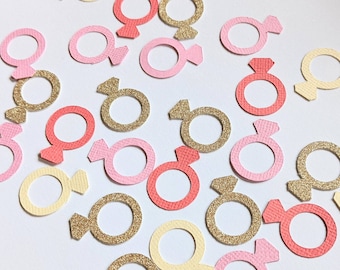 Confeti para anillos de compromiso de oro rosa: decoración de fiesta en rosa y vainilla