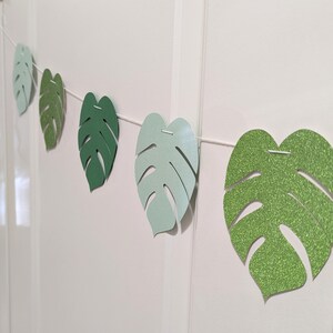 Jungle Leaf Bunting 2.5m / Sage, Dark Green and Glitter Leaf Bunting / Garland Party Decoration image 3