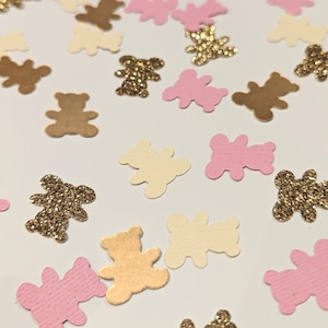 Confettis d'ours en peluche / rose et or rose / décorations de révélation de sexe de bébé fille / décorations de douche de bébé / décorations de pique-nique d'ours en peluche