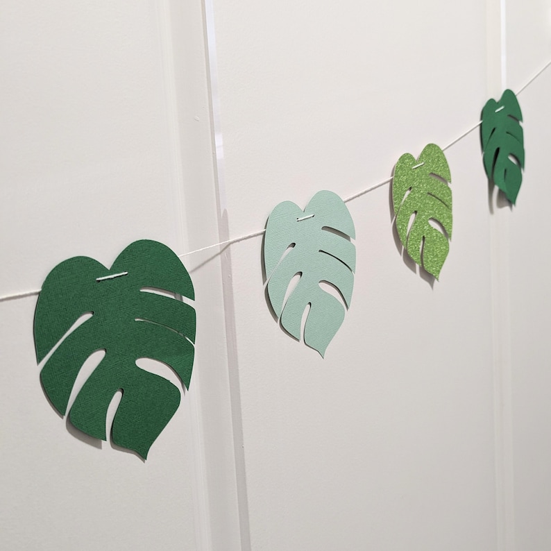 Jungle Leaf Bunting 2.5m / Sage, Dark Green and Glitter Leaf Bunting / Garland Party Decoration image 2