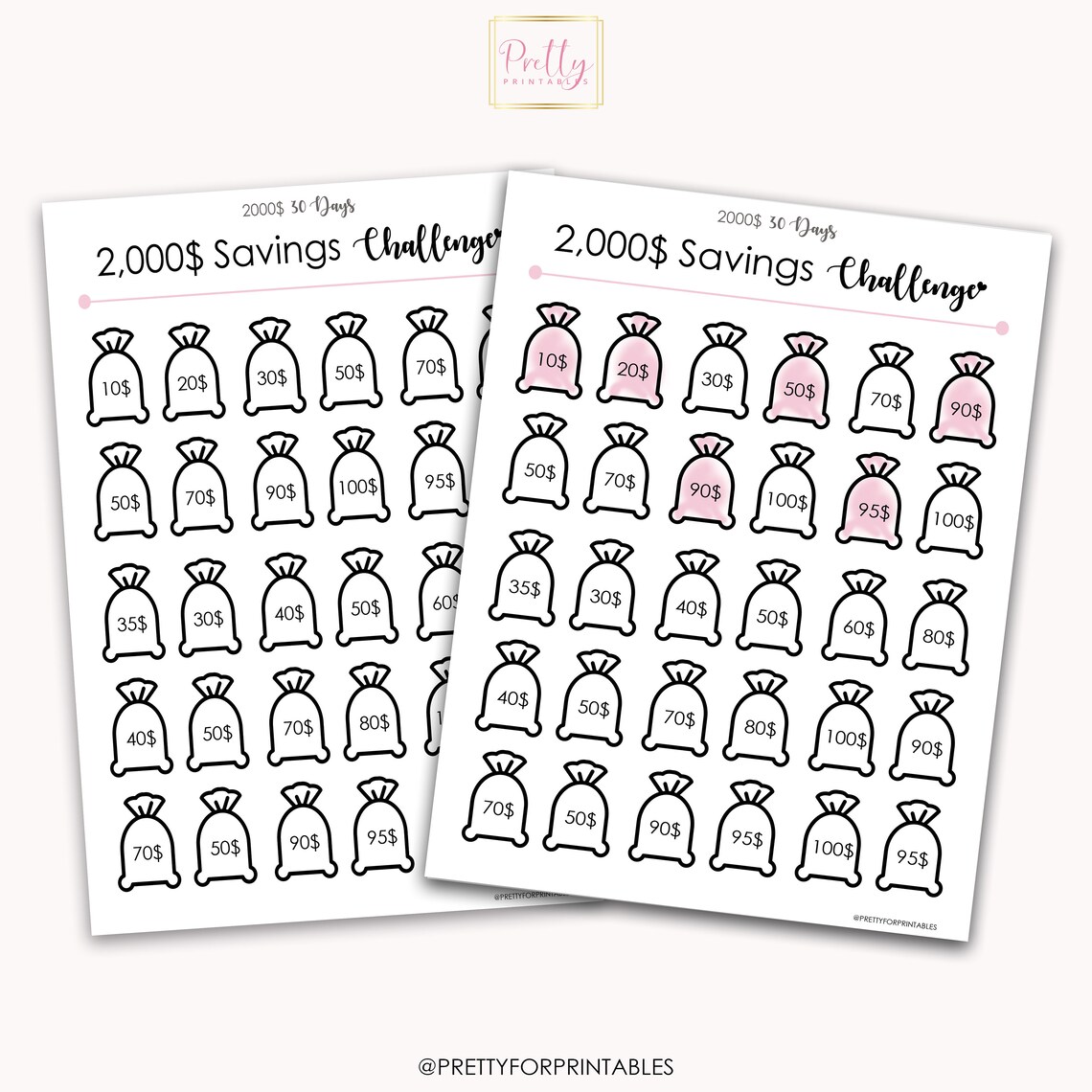 Save 2000 Dollars In 30 Days 2K Dollars Savings Challenge Etsy