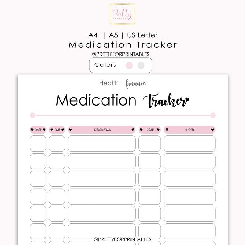 Medication Tracker Printable Med Tracker Medicine and - Etsy