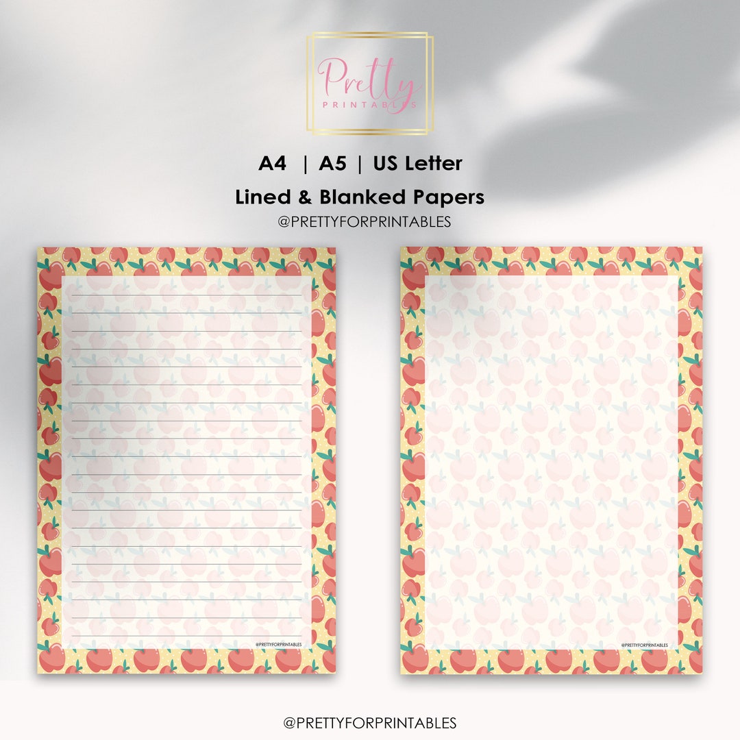 Apple Printable Cute Lined Paper Blanked Paper for Note - Etsy