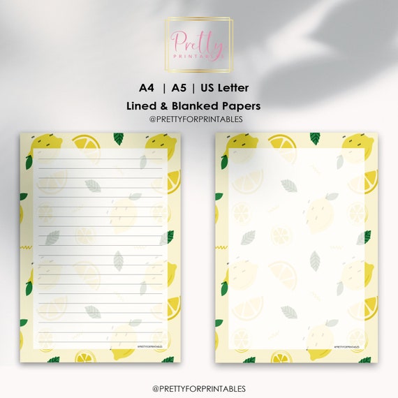 lemon printable cute lined paper blanked paper for note etsy