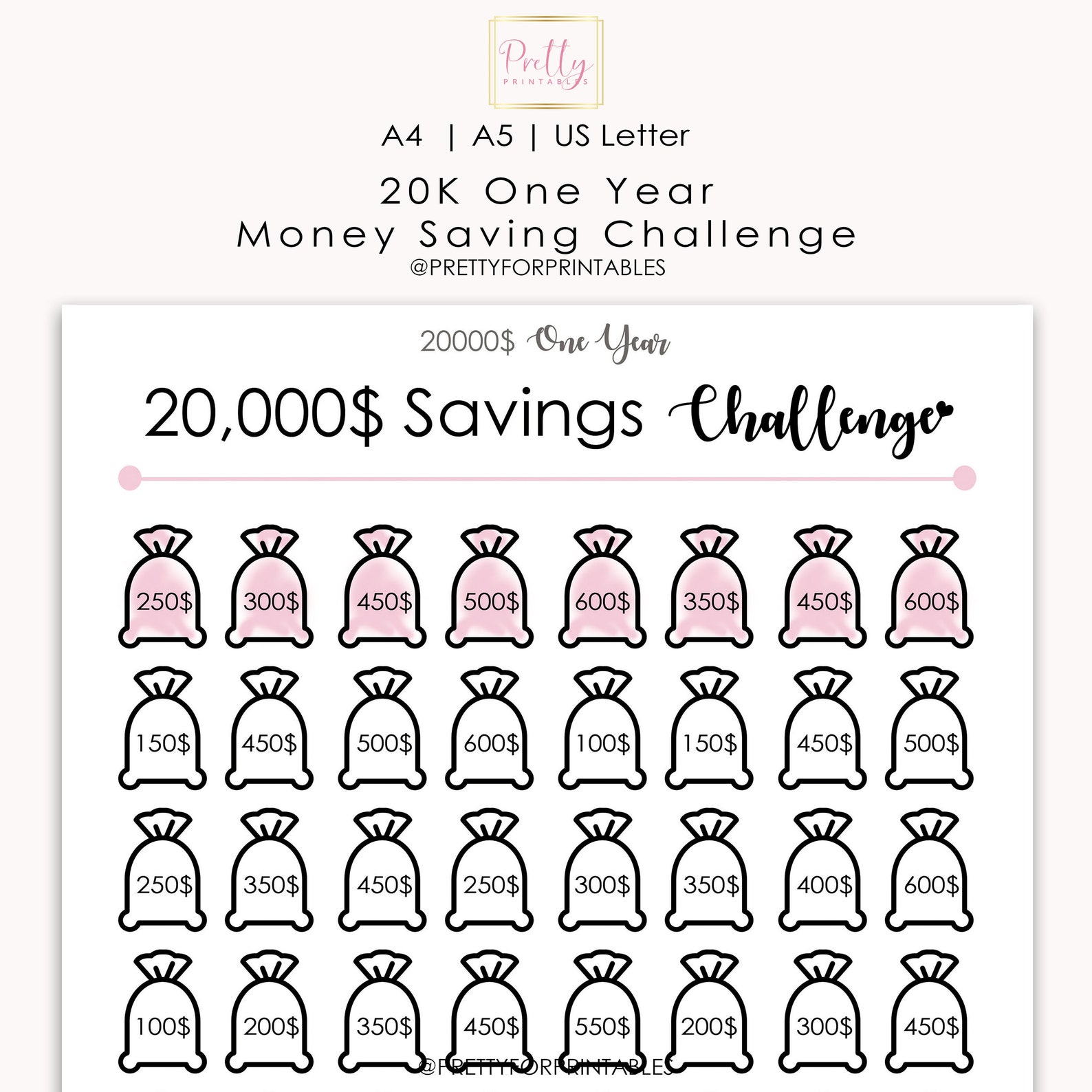 Ahorre 20000 D lares En Un A o Desaf o De Ahorro De 20k Etsy
