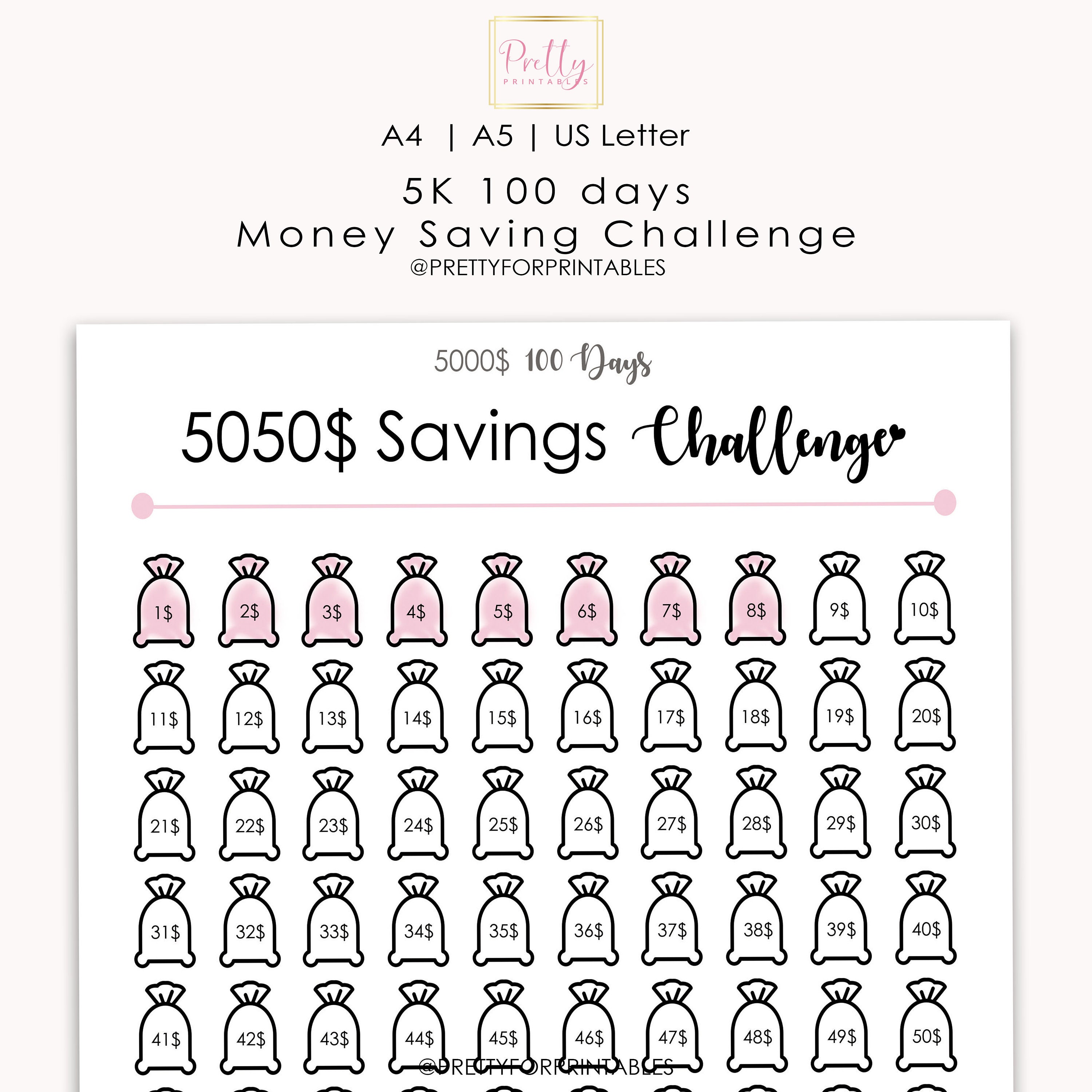 Save 5000 Dollars In 100 Days 100 Days Money Saving - Etsy Australia