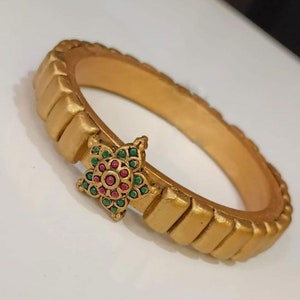 Handmade Terracotta Antique Gold Pink/Green Beaded One Bangle for Women  | Handpainted Indian Jewelry | Birthday Gifts for Her