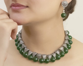 High Quality Oxidized German Silver Bail Motifs Black Glass Beads Tribal Choker Necklace Indian Jewelry Boho Gypsy Jewelry Beaded Jewelry