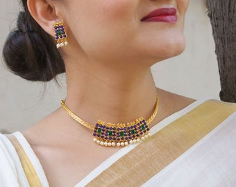 pics Indian Gold Choker Necklace Design Set south indian jewelry etsy