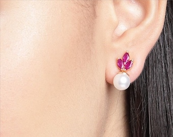 Women's Turkish Fashion Ruby Pearl Ceramic Earrings 