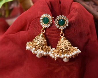 Traditional Boho Jumka Jumki Earings Long Dangle Beads Gold Colour Plated Moti 