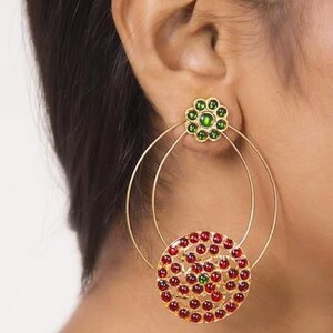 Red/Green Kemp Stones Statement Dangler Earrings | Gold Plated Traditional South Indian Jewelry |Birthday Gifts for Her | Wedding Party Wear