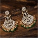 Zaveri Pearls Gold Tone Kundan Stones Studded And Green Beads Dropping Circular Chandbalis Dangler Earrings |Bollywood Indian Jewelry 