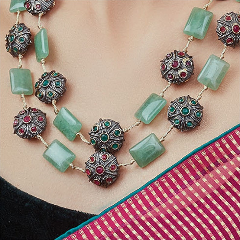 High Quality Gold Plated Kundan /& Green Jades Hydro Rubies And Hydro Emeralds Rectangle Design 2 Layered Necklace Indian Bollywood Jewelry