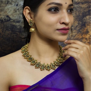 Handmade Terracotta Antique Gold/Green/Red Statement Necklace With Jhumka Earrings | Handpainted Indian Jewelry | Gifts for Her