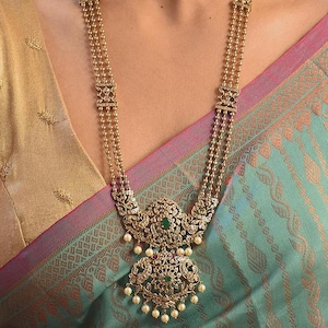 Peacock Haram Necklace Set: Kemp Stone South Indian Jewelry